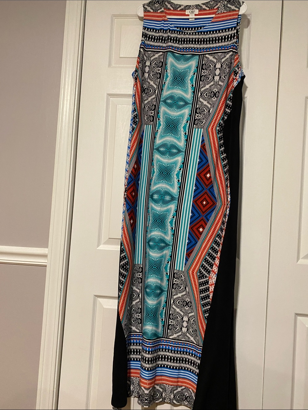 Cato Woman Multicolor Geometric Print Top - Blue, Black, White, Orange